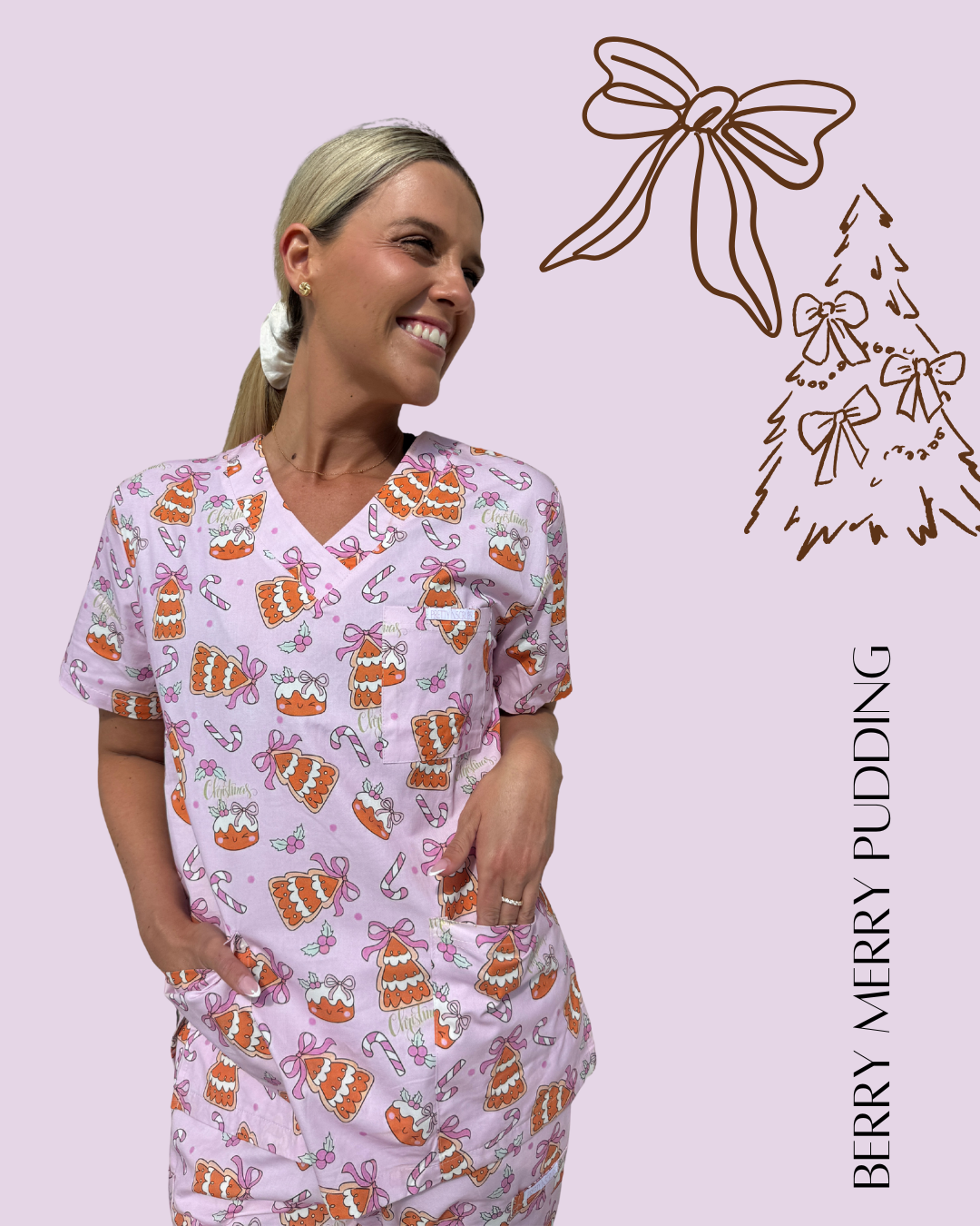 Berry Merry Pudding Scrubs - Top