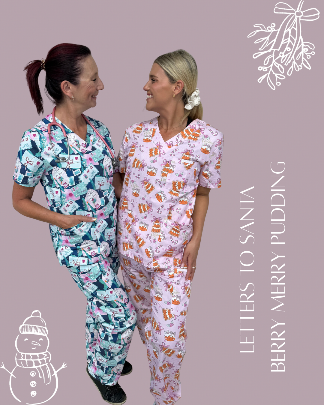 Berry Merry Pudding Scrubs - Top