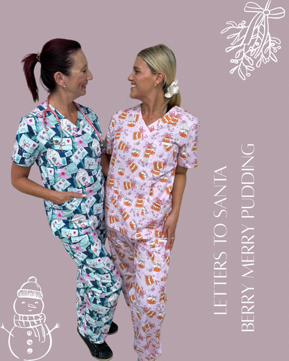 Berry Merry Pudding Scrubs - Top